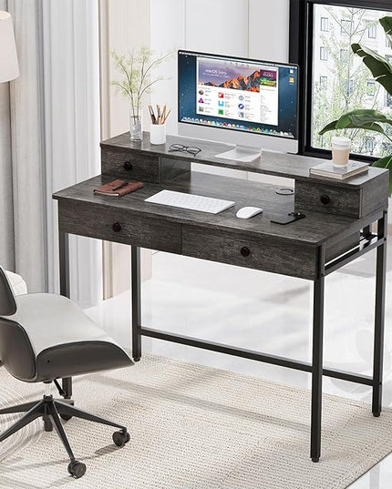 Elephance Small Computer Desk with Monitor Stand 39.37" Home Office Desk with 4 Drawers Study Writing Desk Gaming Table for Small Space - LeafyLoom