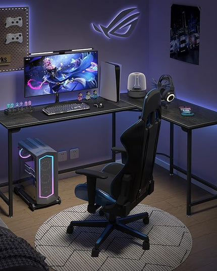 66 Inch L-Shaped Corner Computer Desk, Home Office Desk, Large Space Gaming Desk, Studying Writing Table Workstation, Gray - LeafyLoom