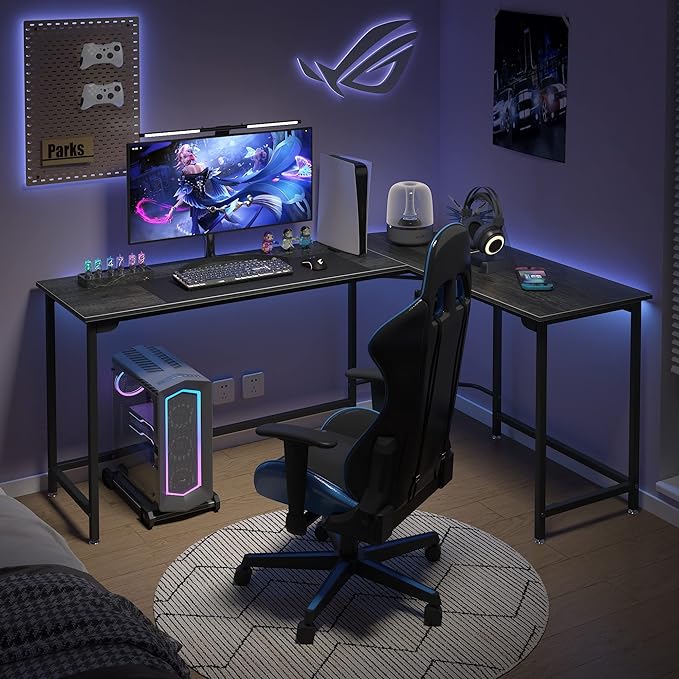 66 Inch L-Shaped Corner Computer Desk, Home Office Desk, Large Space Gaming Desk, Studying Writing Table Workstation, Gray - LeafyLoom