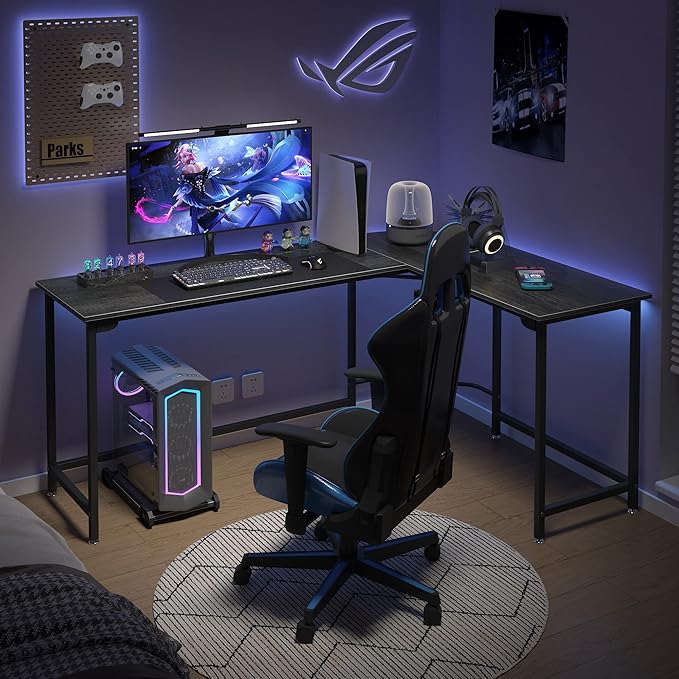 58 Inch L-Shaped Corner Computer Desk, Home Office Desk, Large Space Gaming Desk, Studying Writing Table Workstation, Gray - LeafyLoom