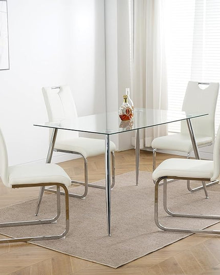 NicBex Haerin-SD-00375-LWJ Dining Chairs, 16.5"x17.9"x38.2", White and Silver - LeafyLoom