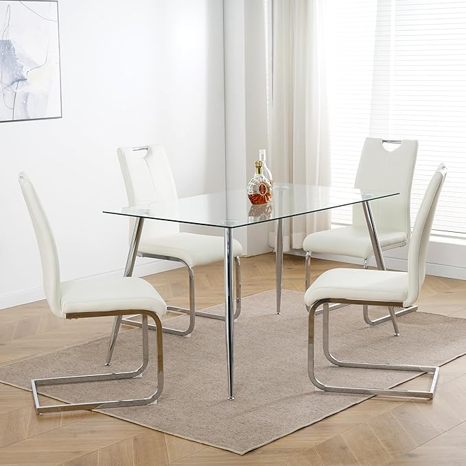 NicBex Haerin-SD-00375-LWJ Dining Chairs, 16.5"x17.9"x38.2", White and Silver - LeafyLoom