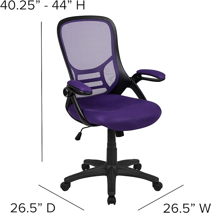 Flash Furniture Porter High-Back Swivel Office Chair with Adjustable Lumbar Support and Seat Height, Ergonomic Mesh Desk Chair with Flip-Up Armrests, Purple/Black - LeafyLoom
