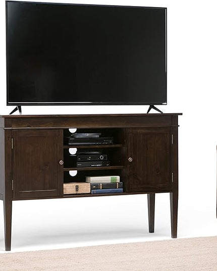 SIMPLIHOME Carlton SOLID WOOD 54 Inch Wide Transitional TV Media Stand in Dark Tobacco Brown for TVs up to 60 Inches, For the Living Room and Entertainment Center - LeafyLoom