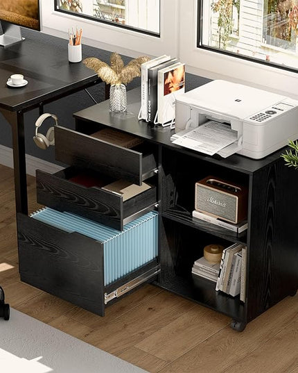 OLIXIS 3 Drawer File Cabinet Lateral Printer Stand with Adjustable Storage Shelves for Home Office Small Space, Black - LeafyLoom
