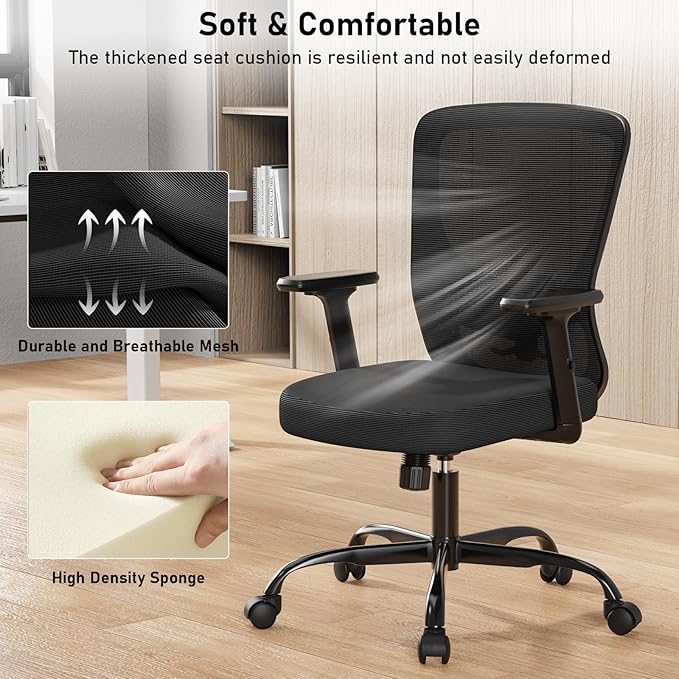 Office Chair, Ergonomic Desk Chair with Adjustable High Back, Breathable Mesh Computer Chair with Adjustable Armrests, Rolling Swivel Comfy Task Chairs, Executive Chair for Home Office - LeafyLoom