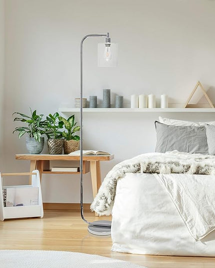 Simple Designs LF1036-CHR Antique Style Industrial Iron Lantern Floor Lamp with Glass Shade, Chrome - LeafyLoom