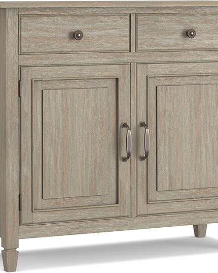 SIMPLIHOME Connaught SOLID WOOD 40 Inch Wide Traditional Entryway Storage Cabinet in Distressed Grey, For the Living Room, Entryway and Family Room - LeafyLoom