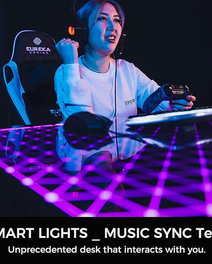 EUREKA ERGONOMIC RGB LED Lights 60 Inch L Shaped Reversible Black Glass Gaming Desk Home Office Computer Table GTG L60 - LeafyLoom