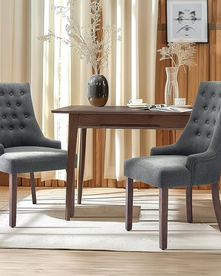 COLAMY Wingback Upholstered Dining Chairs Set of 2, Fabric Side Dining Room Chairs with Tufted Button, Living Room Chairs for Home Kitchen- Dark Grey - LeafyLoom