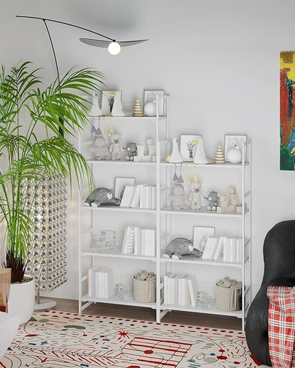 No-Assembly Folding Bookshelf Storage Shelves 4 Tiers Vintage Multifunctional Plant Flower Stand Storage Rack Shelves Bookcase for Home Office(All White) - LeafyLoom
