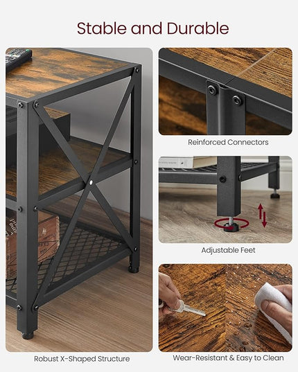 VASAGLE TV Stand, TV Console for TVs Up to 75 Inches, TV Table, 70.1 Inches Width, TV Cabinet with Storage Shelves, Steel Frame, for Living Room, Bedroom, Rustic Brown and Black ULTV096B01V1 - LeafyLoom