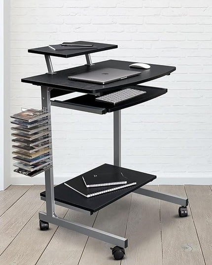 Techni Mobili Compact Computer Cart with Storage, Espresso - LeafyLoom