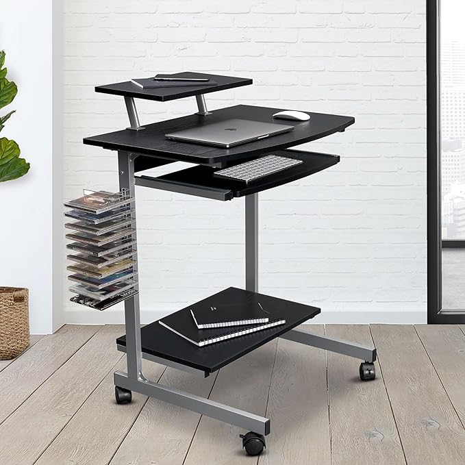 Techni Mobili Compact Computer Cart with Storage, Espresso - LeafyLoom