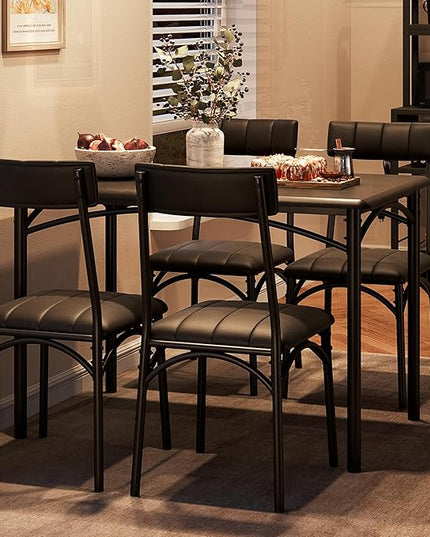 IDEALHOUSE Dining Table Set for 4, Kitchen Table and Chairs for 4, Rectangular Dining Room Table Set with 4 Upholstered Chairs, 5 Piece Kitchen Table Set for Small Space, Apartment, Retro Black - LeafyLoom
