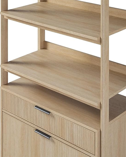 Walker Edison Modern Reeded 4-Shelf Bookshelf Bottom, 33 Inch, Two-Drawer Coastal Oak - LeafyLoom