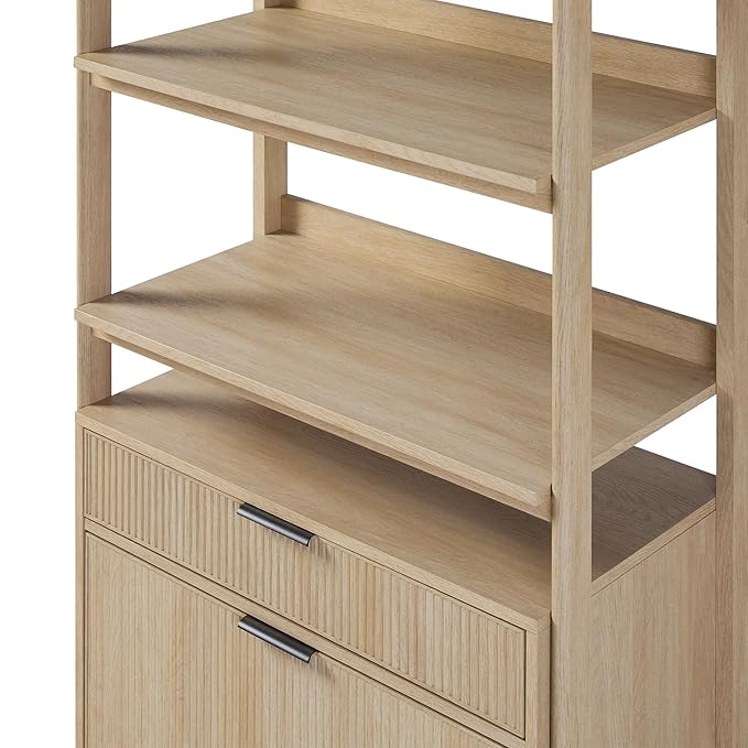 Walker Edison Modern Reeded 4-Shelf Bookshelf Bottom, 33 Inch, Two-Drawer Coastal Oak - LeafyLoom