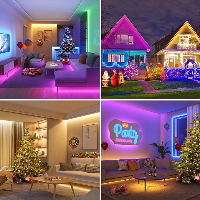 Lepro RGB LED Strip Lights, Christmas Decor, 16.4ft Flexible LED Light Strip, 5050 SMD LED, Color Changing Rope Light with Remote Controller and 24V Power Supply for TV Backlight, Home, Bedroom, Bar Lepro