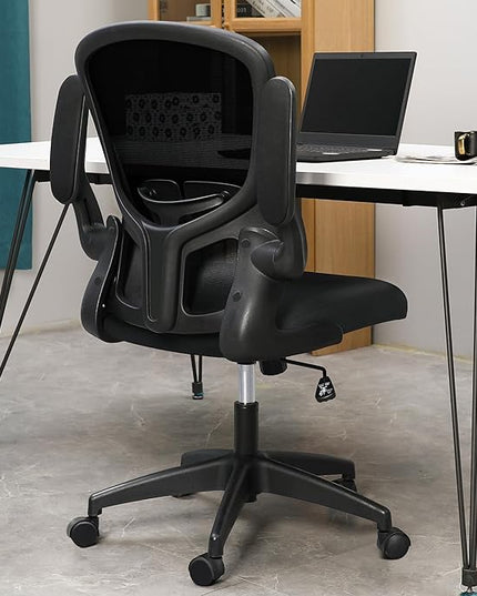 FelixKing Office Desk Chairs, Ergonomic PC Desk Chair with Wheels, Adjustable Lumbar Support and Height, Swivel Computer Chair with Flip-up Armrests, Ergo Mesh Backrest for Working (Black) - LeafyLoom