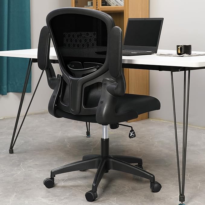 FelixKing Office Desk Chairs, Ergonomic PC Desk Chair with Wheels, Adjustable Lumbar Support and Height, Swivel Computer Chair with Flip-up Armrests, Ergo Mesh Backrest for Working (Black) - LeafyLoom