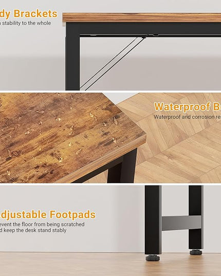 47 Inch Computer Desk with Magic Power Outlets, Modern Office Desk with USB Charging Ports, Sturdy Writing Table, Simple Laptop PC Gaming Desk for Bedroom Workstation, Rustic Brown, 2 Pack - LeafyLoom