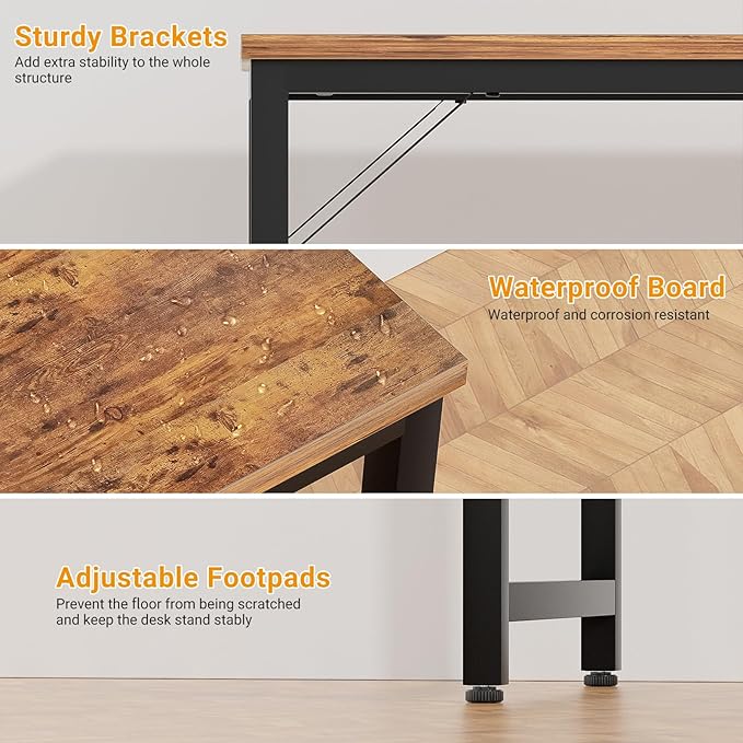 47 Inch Computer Desk with Magic Power Outlets, Modern Office Desk with USB Charging Ports, Sturdy Writing Table, Simple Laptop PC Gaming Desk for Bedroom Workstation, Rustic Brown, 2 Pack - LeafyLoom