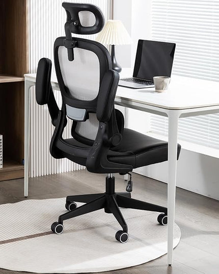 Home Office Chair High Back Computer Desk Chair Ergonomic Task Chair Executive Chair with Lumbar Support Recliner Chair with Adjustable Headrest,Flip-up Armrests (Gray with Nylon Base) - LeafyLoom