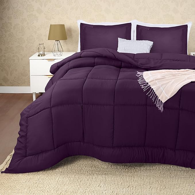 Utopia Bedding Queen Size Comforter Set with 2 Pillow Shams, Bedding Comforter Sets, Down Alternative Plum/Purple Comforter, Soft and Comfortable, Machine Washable - LeafyLoom