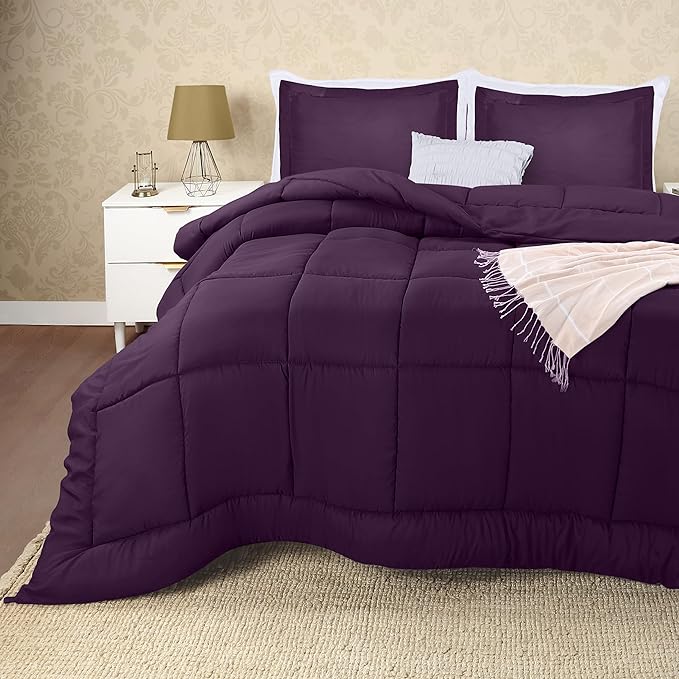 Utopia Bedding King Size Comforter Set with 2 Pillow Shams, Bedding Comforter Sets, Down Alternative Plum/Purple Comforter, Soft and Comfortable, Machine Washable - LeafyLoom
