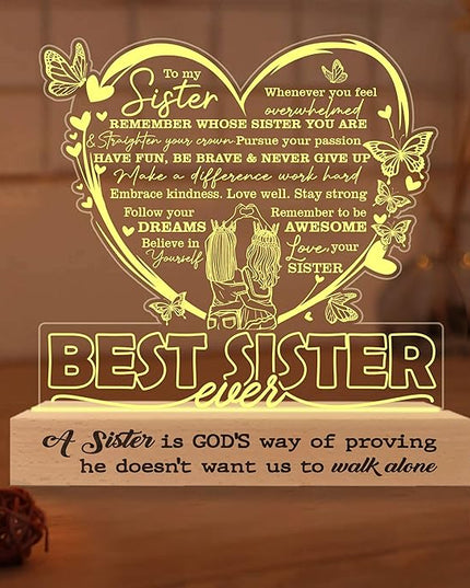 Sister Gifts from Sisters, to My Sister 3D Illusion Lamp, Best Sister Ever Acrylic Night Light, Sister Birthday Gifts from Brothers, Gift for Sister on Wedding Anniversary Christmas Valentine - LeafyLoom