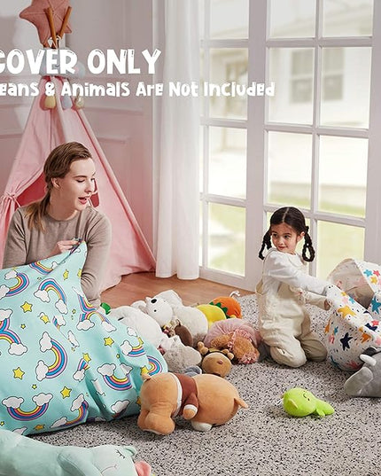 Nobildonna Stuffed Animal Storage Bean Bag for Kids (No Filler), Extra Large 250L Bean Bag Chair Cover Only, Washable Beanbag without Filling Soft Premium Canvas Stuffable Bean Bag Cover - LeafyLoom