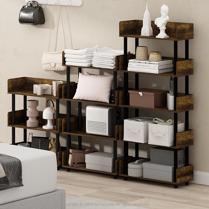 Furinno Turn-N-Tube 3-Tier Toolless Display Rack, Amber Pine/Black - LeafyLoom