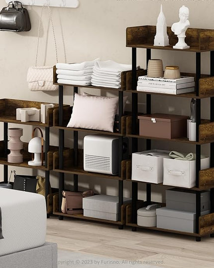 Furinno Turn-N-Tube 4-Tier Toolless Display Rack, Amber Pine/Black - LeafyLoom