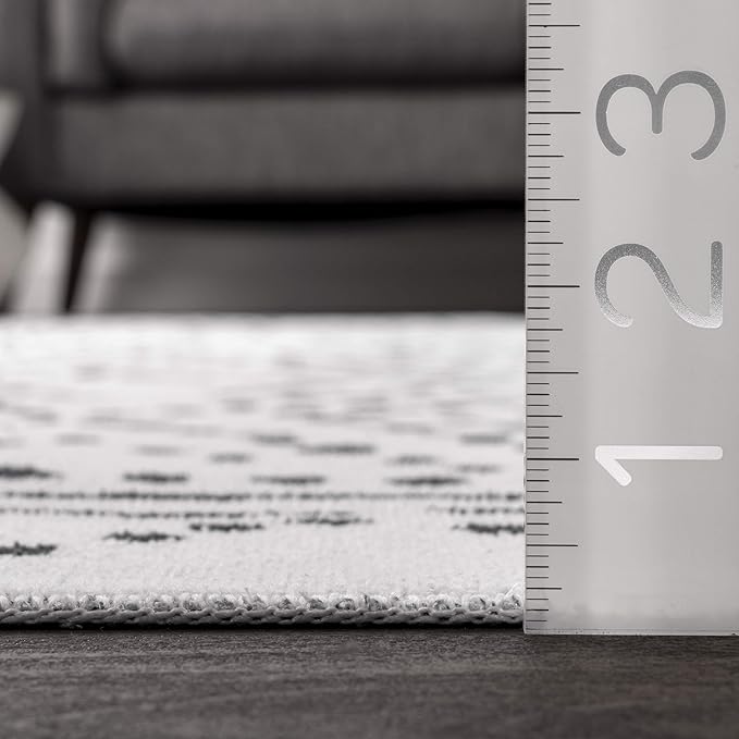 nuLOOM Mila Machine Washable Diamond Trellis Ultra Thin Runner Rug, 2' 6" x 12', White - LeafyLoom