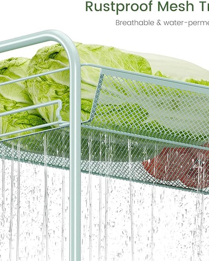 TOOLF 3-Tier Metal Rolling Cart, Mesh Wire Easy Assemble Utility Cart, Storage Trolley on Wheels with 3 Hooks, MetalStorage Shelving Units for Kitchen Bathroom Laundry Room - LeafyLoom