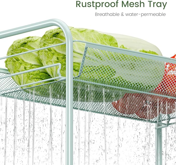 TOOLF 3-Tier Metal Rolling Cart, Mesh Wire Easy Assemble Utility Cart, Storage Trolley on Wheels with 3 Hooks, MetalStorage Shelving Units for Kitchen Bathroom Laundry Room - LeafyLoom
