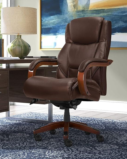 La-Z-Boy Delano Big & Tall Executive Office Chair, High Back Ergonomic Lumbar Support, Bonded Leather, Brown - LeafyLoom
