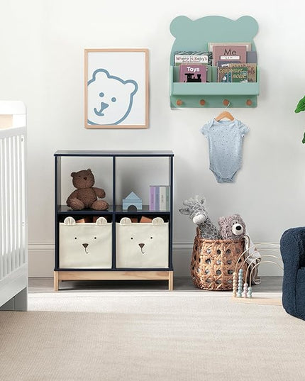Delta Children babyGap Oxford 6-in-1 Convertible Crib + Brannan Bear Bookcase with Bins + Brannan Bear Wall Shelf with 4 Hooks, Navy/Natural (Bundle) - LeafyLoom