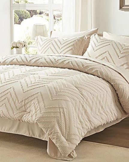 Anluoer Full Comforter Set, Beige Tufted Bed in a Bag 7 Pieces with comforters and sheets, All Season Bedding Sets with 1 Comforter, 2 PillowShams, 2 Pillowcases, 1 Flat Sheet, 1 Fitted Sheet - LeafyLoom