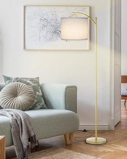 Floor Lamp for Living Room, Dimmable Standing Lamp Tall with Linen Shade Modern Floor Lamps Foot-step Switch Reading Lamp for Living Room Bedroom Office Dining Room, 9W Bulb Included (Gold) - LeafyLoom
