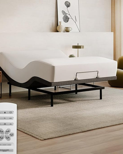 Nectar King Adjustable Base and 12” Mattress - Head & Foot Incline - Medium Firm Gel Memory Foam - Cooling Comfort - Wireless Remote - 3 Massage Settings - 365-Night Mattress Trial & Forever Warranty - LeafyLoom