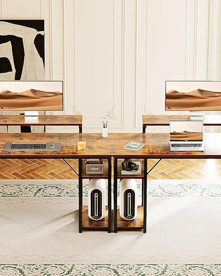 KKL 40 inch Small Computer Desk with Adjustable Monitor Stand, Home Office Desk & Workstation with Storage Shelves, Reversible Work Writing Study Table for Bedroom, Rustic Brown - LeafyLoom