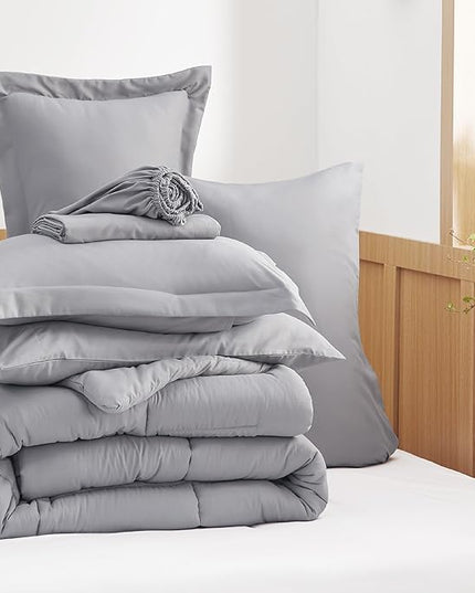 Bedsure Twin XL Comforter Set with Sheets - 5 Pieces Twin XL Grey Bedding Sets for College, Twin Extra Long Size Bed in a Bag with Comforter, Sheets, Pillowcase & Sham - LeafyLoom