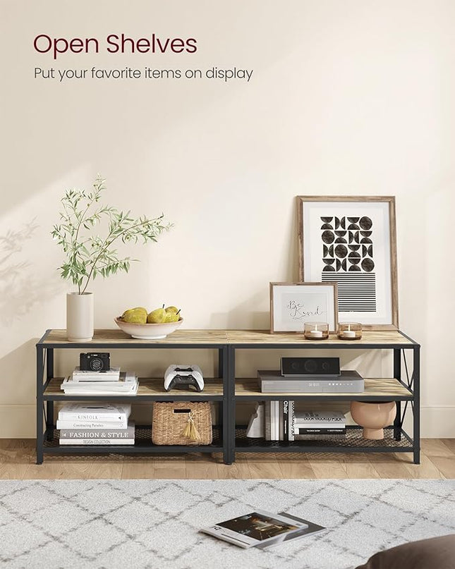 VASAGLE TV Stand, TV Console for TVs Up to 70 Inches, TV Table, 63 Inches Width, TV Cabinet with Storage Shelves, Steel Frame, for Living Room, Bedroom, Turquoise Brown and Black ULTV095B60 - LeafyLoom