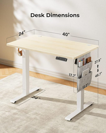 Marsail Standing Desk Adjustable Height, Electric Standing Desk with Starage Bag, Stand up Desk for Home Office Computer Desk Memory Preset with Headphone Hook - LeafyLoom