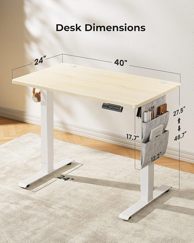 Marsail Standing Desk Adjustable Height, Electric Standing Desk with Starage Bag, Stand up Desk for Home Office Computer Desk Memory Preset with Headphone Hook - LeafyLoom