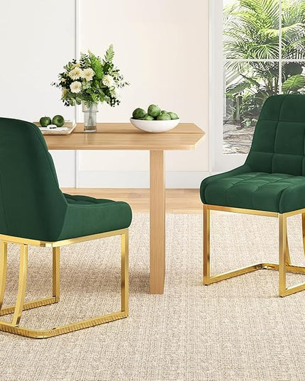 STARY Upholstered Velvet Armless Dining Room Chairs with Gold Metal Legs for Kitchen Restaurant, Green- Set of 4 - LeafyLoom