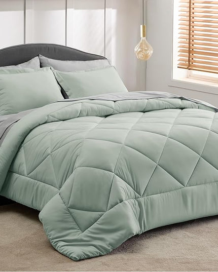 Bedsure Sage Green Full Comforter Set - 7 Pieces Reversible Bed Set Sage Green Bed in a Bag Full with Comforters, Sheets, Pillowcases & Shams, Full Bedding Sets - LeafyLoom