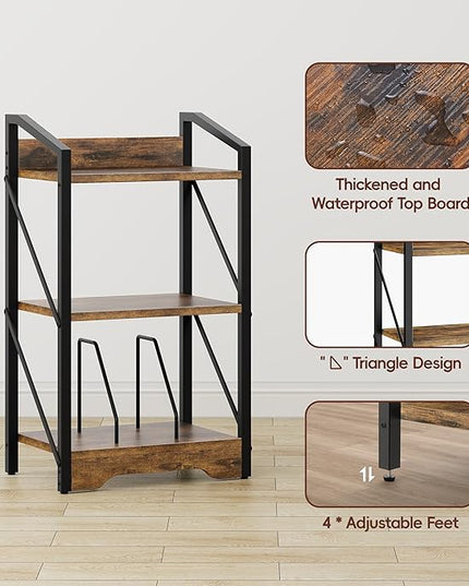 Vagusicc 3 Tier Bookshelf, Small Book Shelf Industrial Bookshelf, Wood Short Book Shelf Office Shelves with Metal Frame, Rustic Open Shelf Storage Organizer Bookcase for Living Room Bedroom, Brown - LeafyLoom