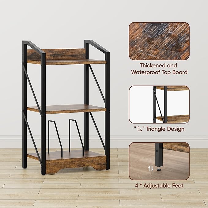 Vagusicc 3 Tier Bookshelf, Small Book Shelf Industrial Bookshelf, Wood Short Book Shelf Office Shelves with Metal Frame, Rustic Open Shelf Storage Organizer Bookcase for Living Room Bedroom, Brown - LeafyLoom
